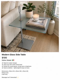 🇮🇹 Italian-Made Modern Glass Side Table – $70