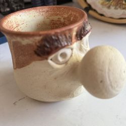 Vintage Handmade Ceramic Pottery Ugly Face Big Nose  Mug 
