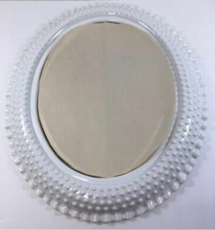 Vintage Oval Mirror - Faux Milk Glass - Hobnail Milk Glass - White Mirror - Nursery, Bathroom, Office, Farmhouse Decor - Vanity - Wedding