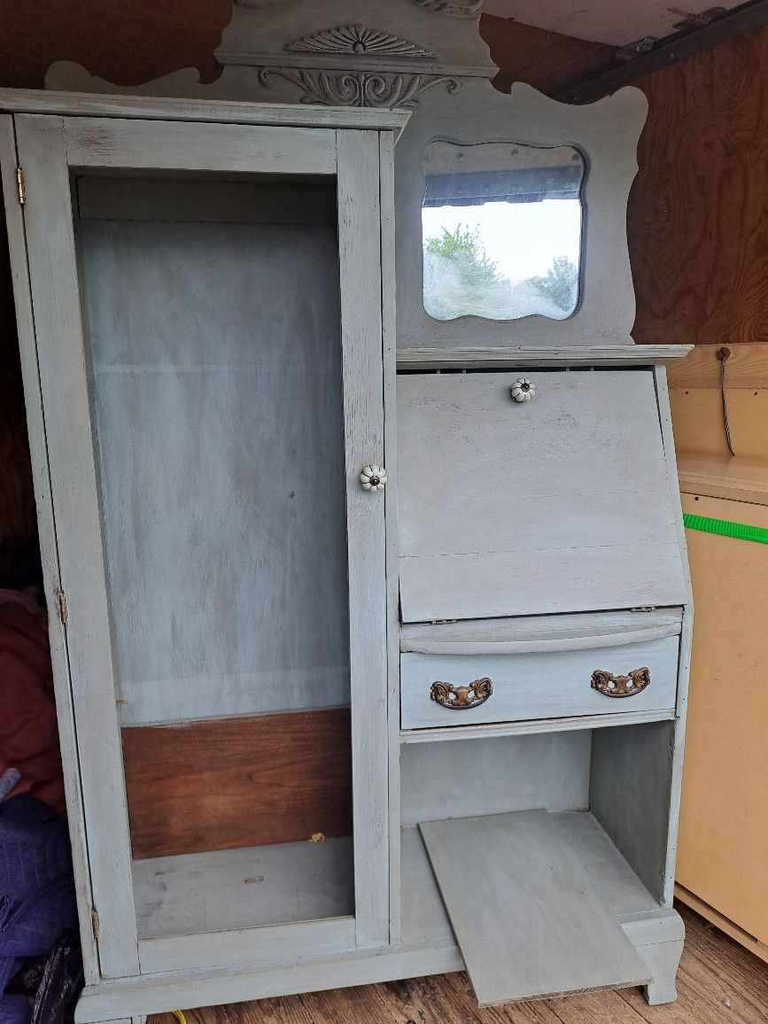 Antique Wooden Dresser And Brown China Cabinet
