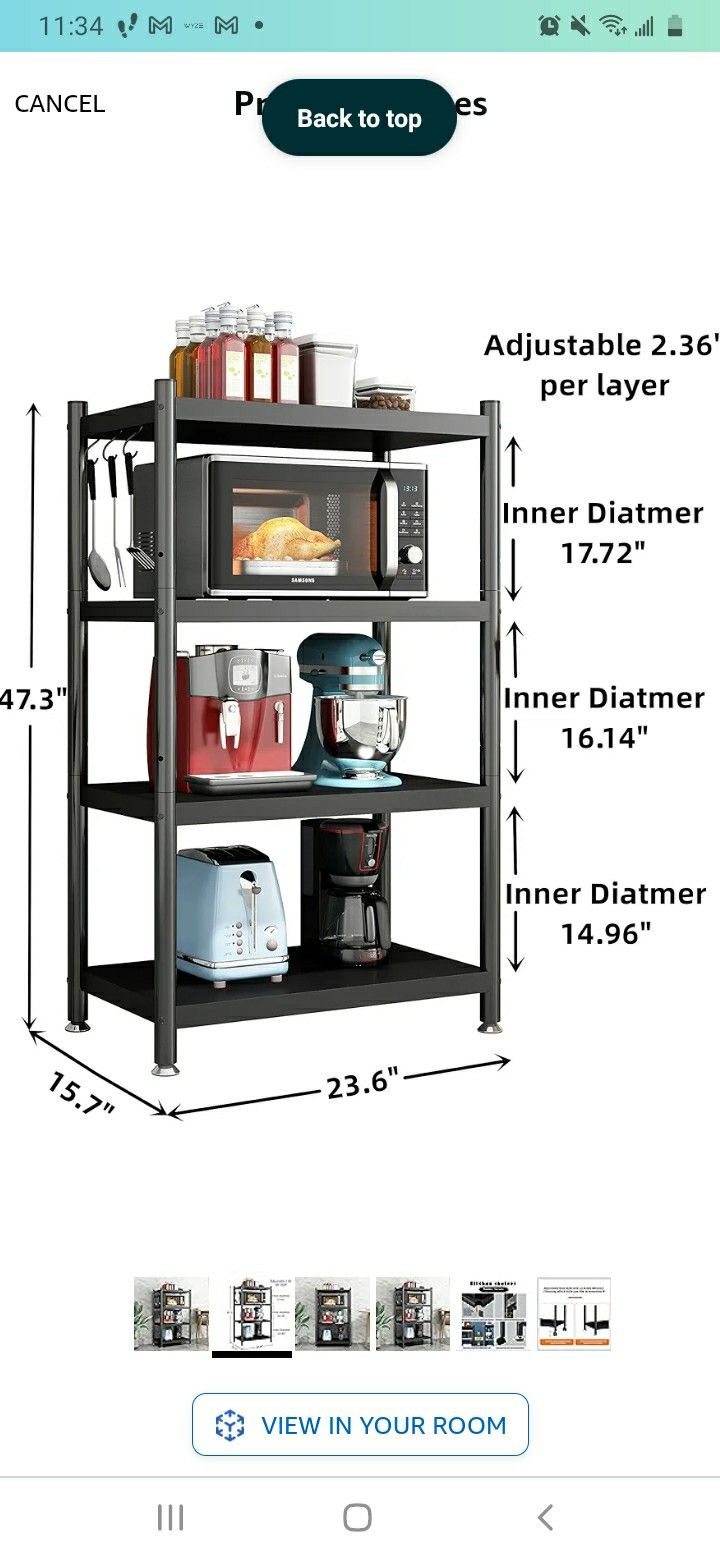 4-Tier Kitchen Bread Rack, Microwave Cart Stand, Shelving Storage Unit, Kitchen Shelf Organizer Rack, Adjustable Utility Storage Shelf for Kitchen, Li