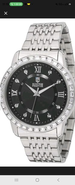 Montres Prestige Silver Watch with Crystal Bezel