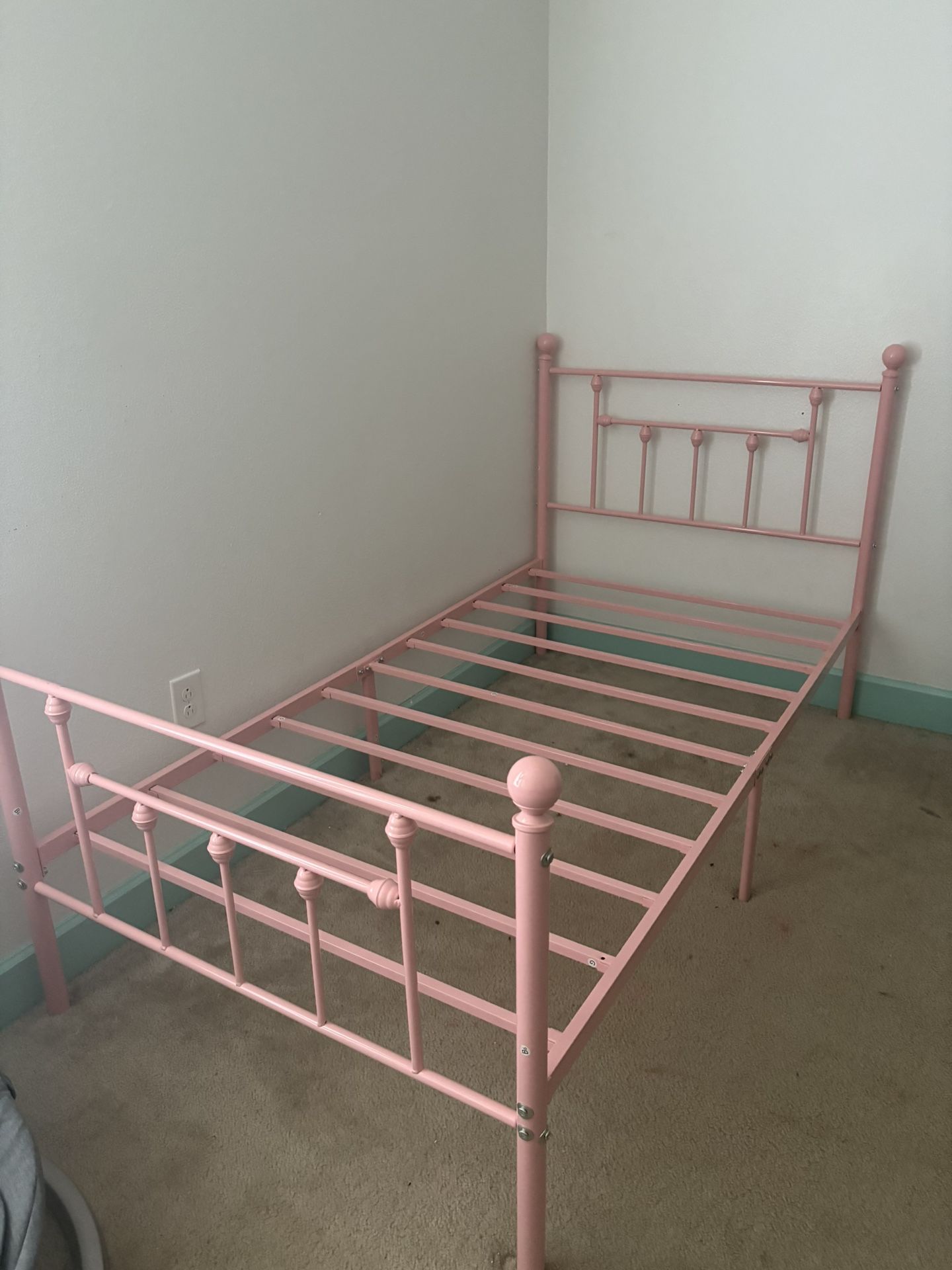 Twin Pink Metal Victorian Bed frame