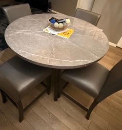 Round Marble-Top Dining Table with 4 Chairs