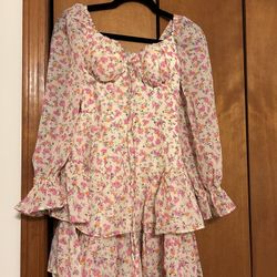 Size Small Frilly Floral Print Long Sleeved Dress New With Tags 