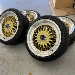 18x8.5 JNC 004 Gold With Polished Lip Wheels 