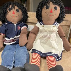 Huge Vintage Handcrafted Raggedy Ann & Andy Dolls