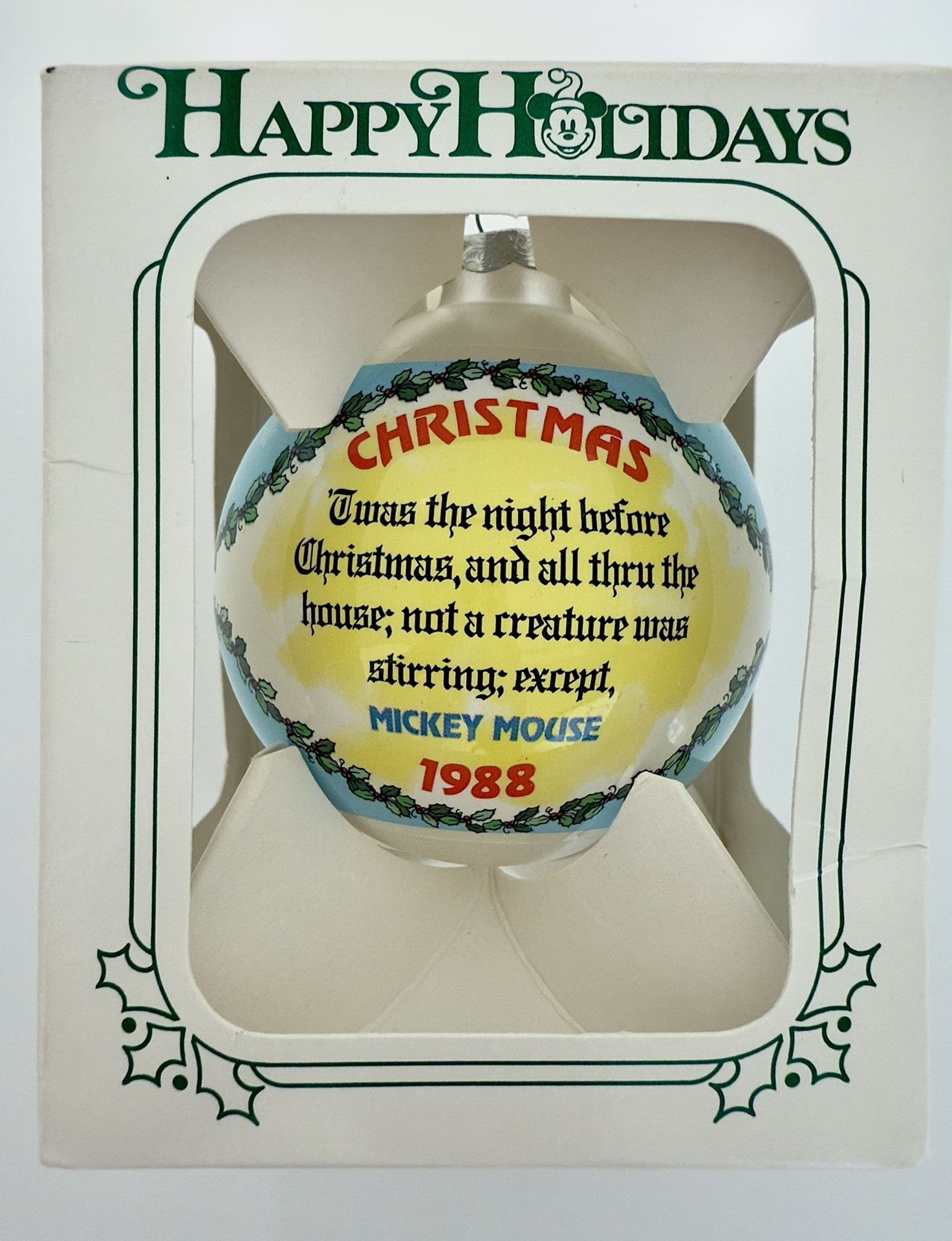 Vintage 1988 Disney Mickey Mouse “‘Twas the Night Before Christmas” Ornament, Perfect Condition *Reduced