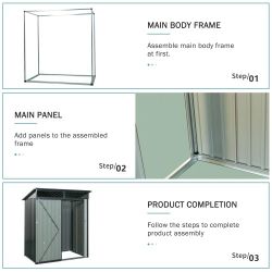 5ft x 3ft Outdoor Metal Storage Shed Transparent plate Gray