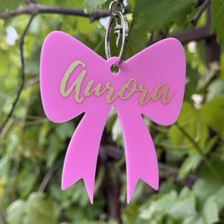 New! Custom Name Acrylic Name Bow Keychain / Accessory