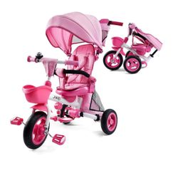 JMMD 8 in 1 Tricycle Stroller with Push Handle, Foldable Trike with 360° Swivel Seat, Reclining Backrest, All-Terrain Wheels, Dual Brakes, Canopy & St