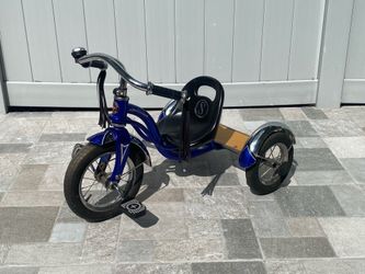 Schwinn Roadster Kids Tricycle blue and chrome retro kids bike with tassels and bell! Great shape!