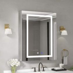 H Rectangular Aluminum Light Cabinet with Mirror 