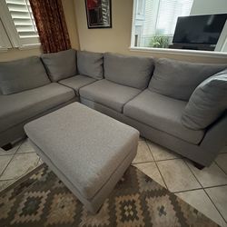Gray Sectional Couch with Ottoman - Clean, Great Condition