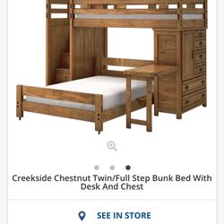 Kids Complete Solid Wood Bunk Bed With Chest And Desk Attached.