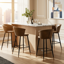 Homy Casa Doncic 4PC Barstool Set 30” Bar Height Upholstered Bar Chairs with Curved Backrest and Footrest in Brown and Black Open Box