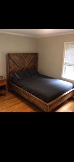 Rustic Wood Platform Bed Frame with Headboard