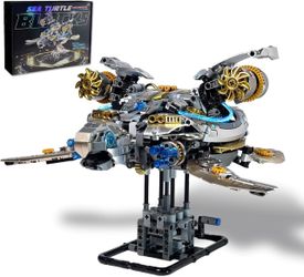 Mechanical Sea Turtle Building Set - 1277 PCS Steampunk Ocean Animal  Moving Gears & LED Light