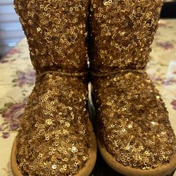 Gold Sequin Ugg Style Childrens Boots