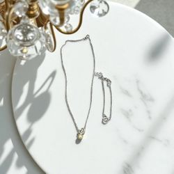 Dainty Silver HEART Necklace & Bracelet Set 