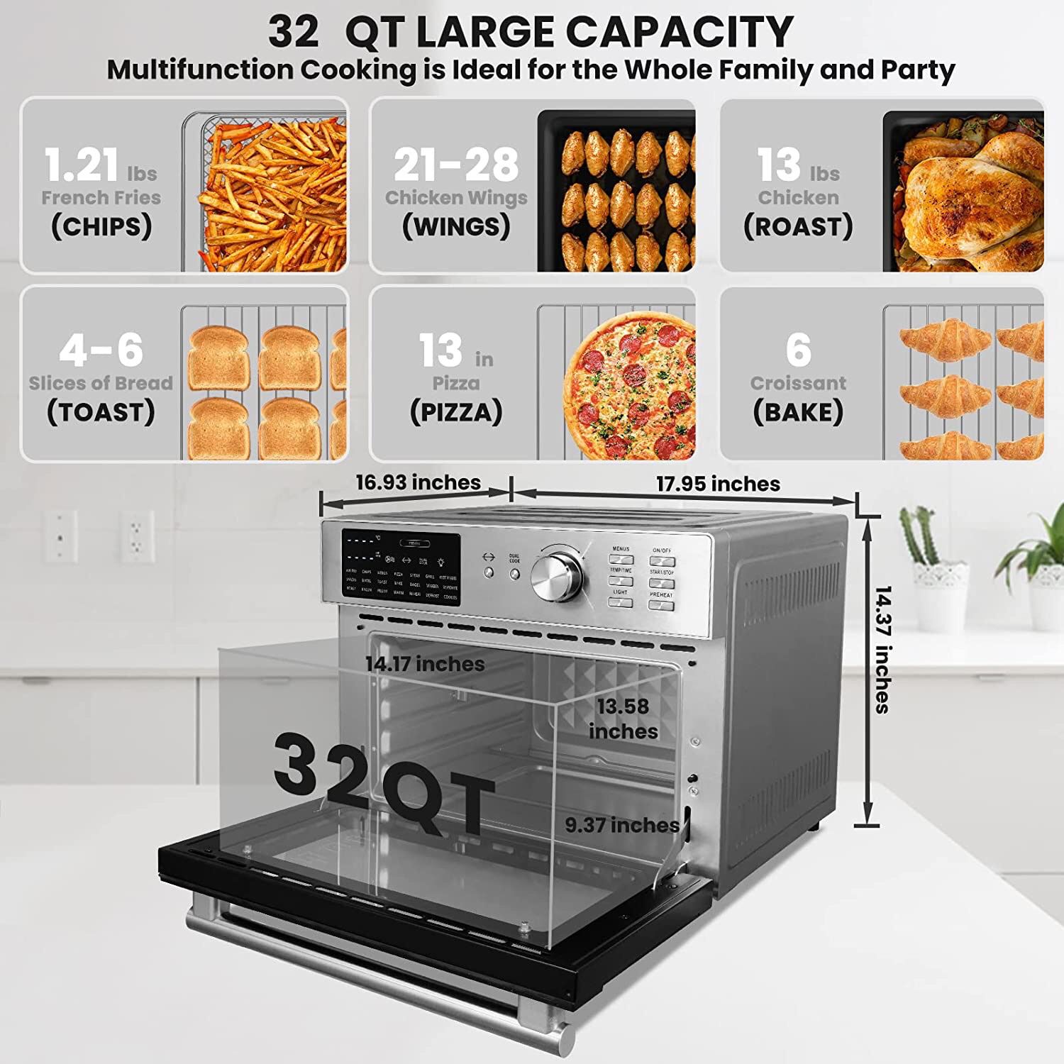OIMIS Air Fryer Toaster Oven, 32QT Toaster Oven 21-in-1 Extra Large  Countertop Convection Rotisserie Oven Patented Dual Air Duct System with 6