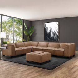 Wallingford 7-Piece Leather Modular Sectional with Ottoman