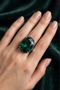 Huge Green CZ Cocktail Ring 925 Sterling Silver - Cushion Cut Statement Size 8