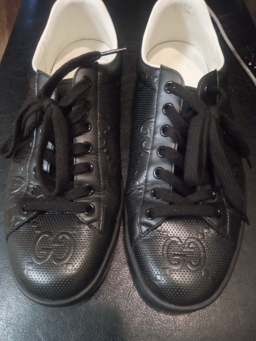 Gucci Ace GG Embossed Black Leather