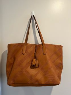 Tan Woven Tote Bag with Tassel Detail Purse