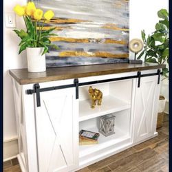 Custom TV Stand Cabinet Entertainment Center TV Lift Modern Rustic Farm House Barn Doors Console Handmade Restorations hardware Insp. Bookshelves 