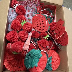 Strawberry First Birthday Decorations 