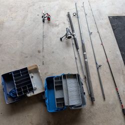 fishing poles and reels  5 poles 