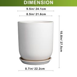 Pots for Plants - 10 Inch Ceramic Plant Pot with Drainage Hole and Saucer Large Planter for Plants Indoor Outdoor Modern Flower Pot for Home Decor Whi