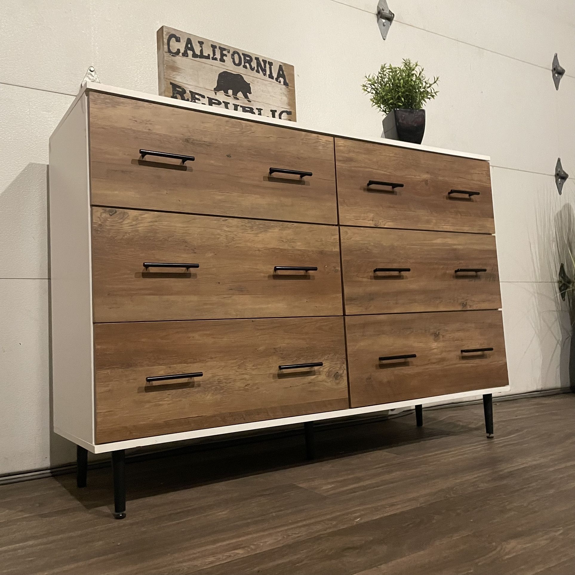 MCM Style Dresser w/ Ball Bearing Drawer Slides, White & Oak
