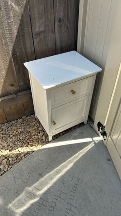 White Nightstand with Drawer and Cabinet