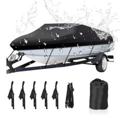 NEVERLAND Trailerable Boat Cover Waterproof Heavy Duty Marine Grade Polyester Canvas Fits V Shape/V-Hull and Tri-Hull Runabouts, Pro-STYL, Bass Boats 