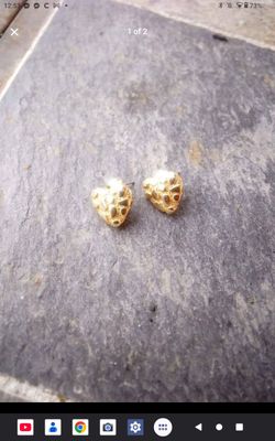 Gold Nugget Heart Stud Earrings