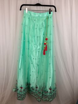 Halloween Turquoise Embroidered Traditional Long Skirt