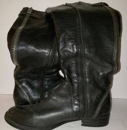 Arturo Chiang black leather Heavy Zipper boots 8M preowned