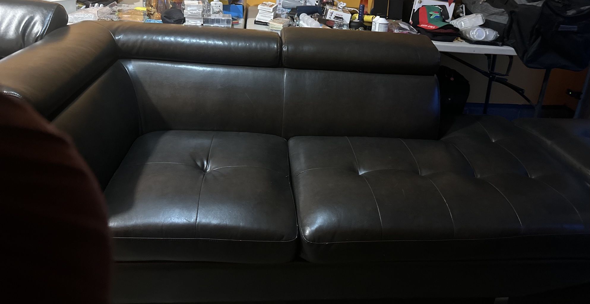 3 Piece Leather Charcoal Grey Sectional