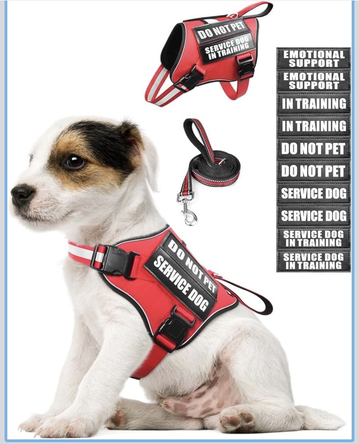 Service Dog Vest Harness and Leash Set+10 Patches,No Pull&Adjustable Reflective Dog Harness with Soft Padded Handle for Training/Everyday,Fit Small/Me