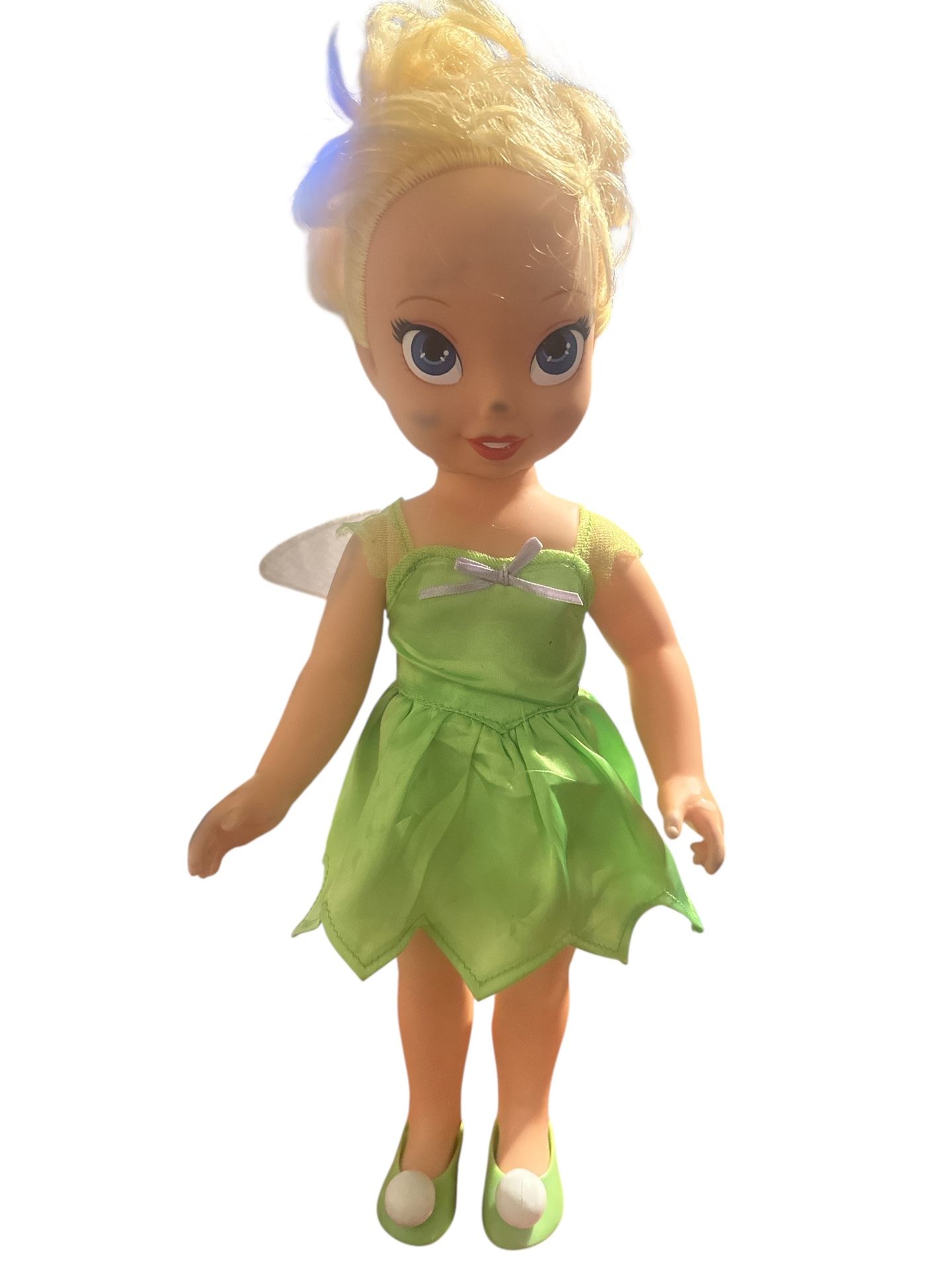 Disney Fairies Tinker Bell 2008 Playmates Doll 15” she has black marks on her face and hands. T-91