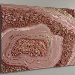 Rose Quartz Geode Painting 16x20 Real Crystals 