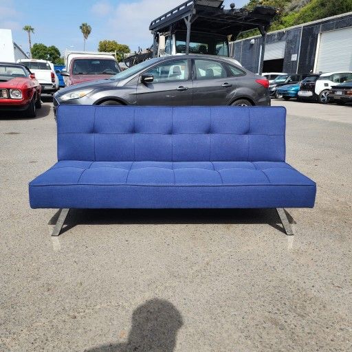 Free Delivery! LIKE NEW Blue Futon Sofa Bed w/ Metal legs for Sale in ...
