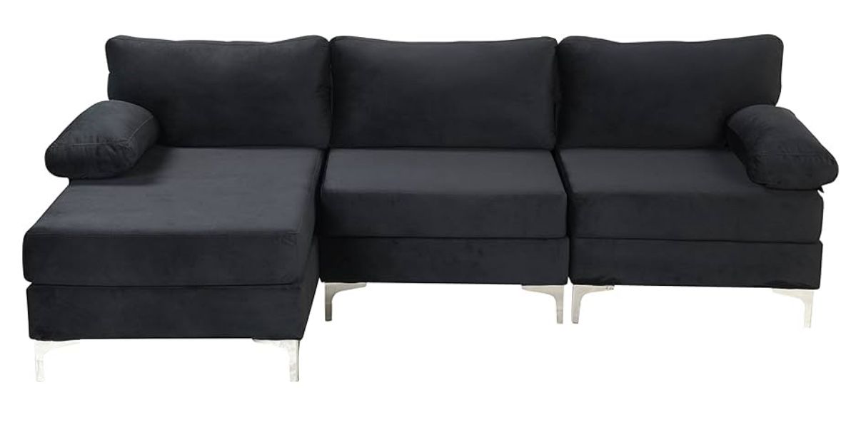 Divano Roma Velvet Sectional With Extra Wide Chaise