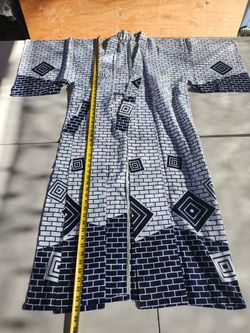 Navy Blue and White Geometric Print Kimono