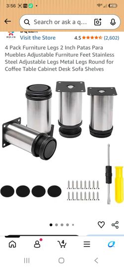 4-Pack Adjustable Stainless Steel Furniture Legs