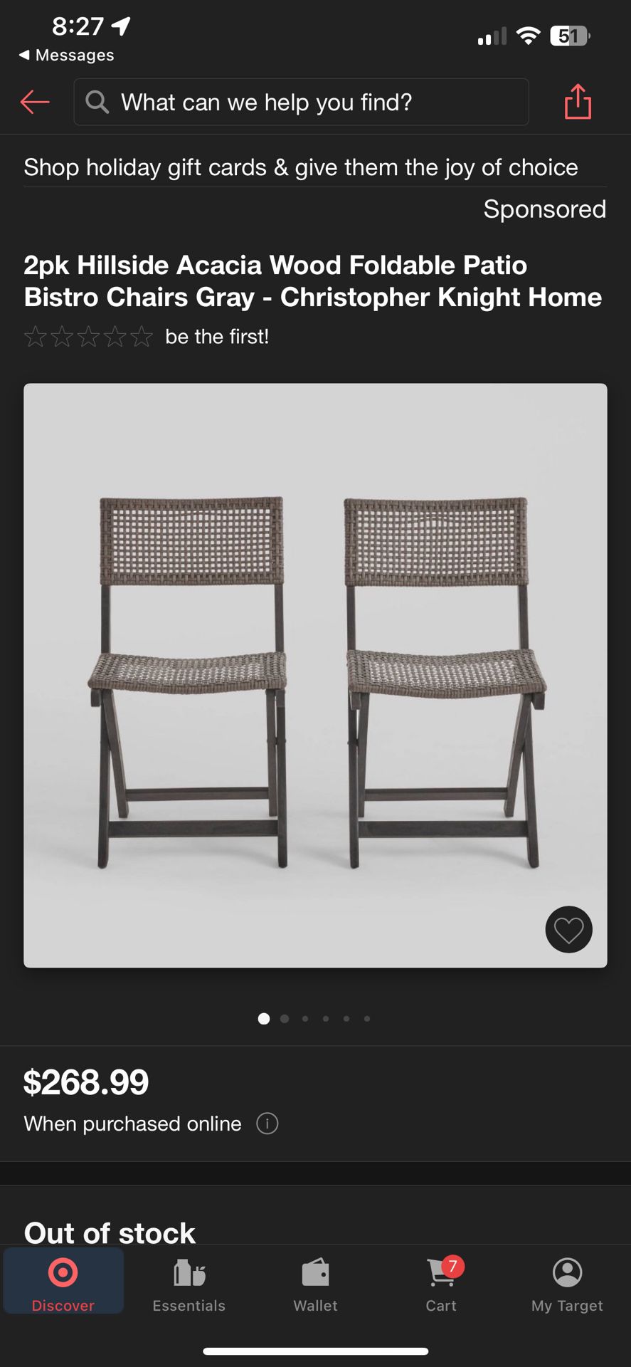 Bistro Chairs With Wicker Seating $120 300 Lb Weight Limit 