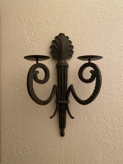 Two metal wall candle sconces