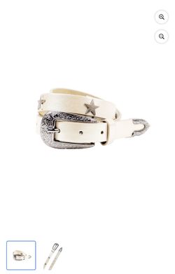 No Boundaries Women's 2PC Western Buckel Stars Belt, Ivory